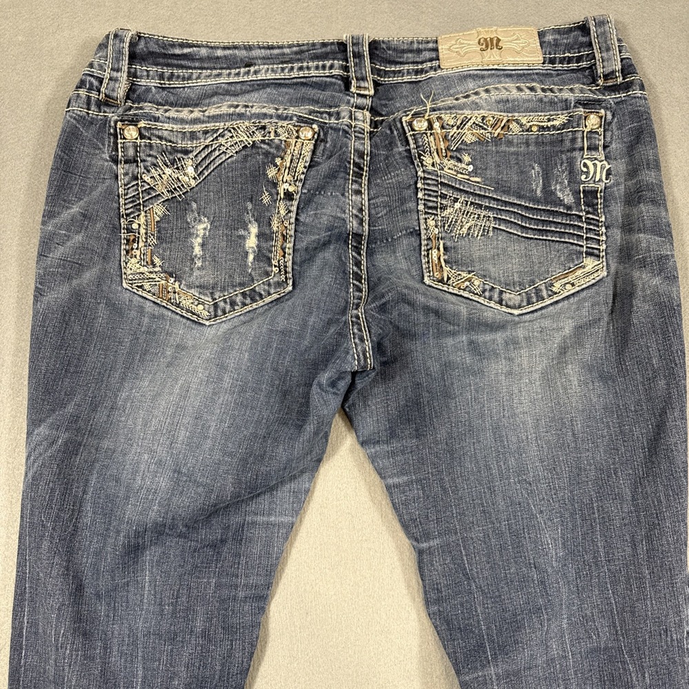 Miss Me Sig Bootcut Embellished Rhinestone SEQUINS Women's 31 Jeans WHISKERING